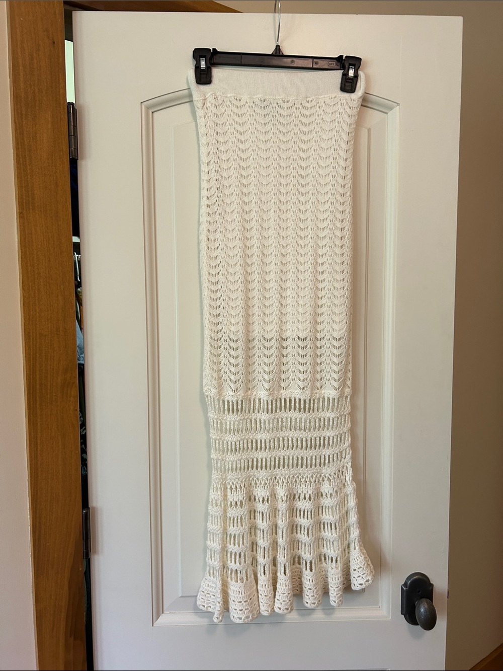 BCBG maxazria crocheted half lined skirt withbeautiful open detail at the bottom